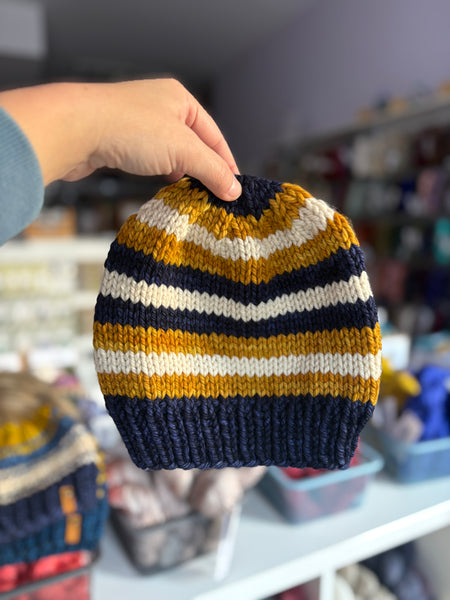 Blue + Gold Knit Hats