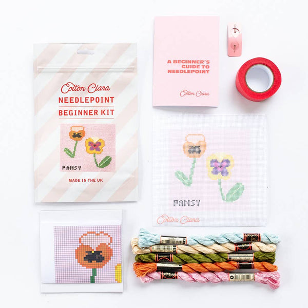 COTTON CLARA | Pansy Needlepoint Kit - Beginner Craft Kit