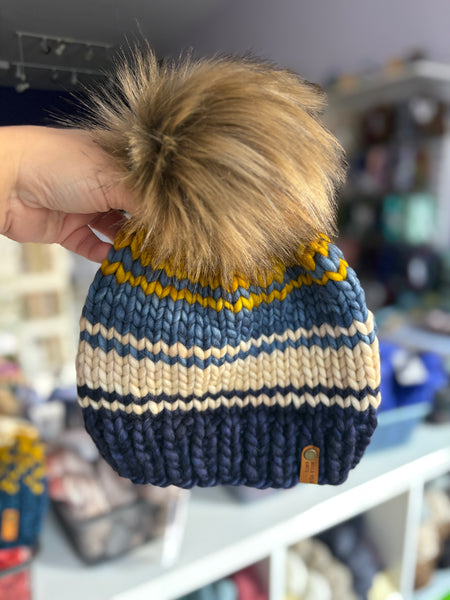Blue + Gold Knit Hats