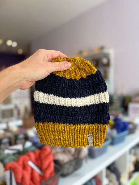Blue + Gold Knit Hats