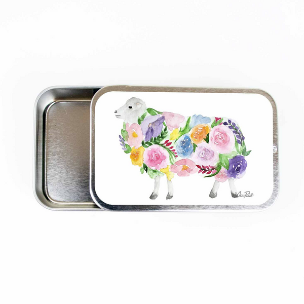Floral Sheep Stitch Marker Storage Tin